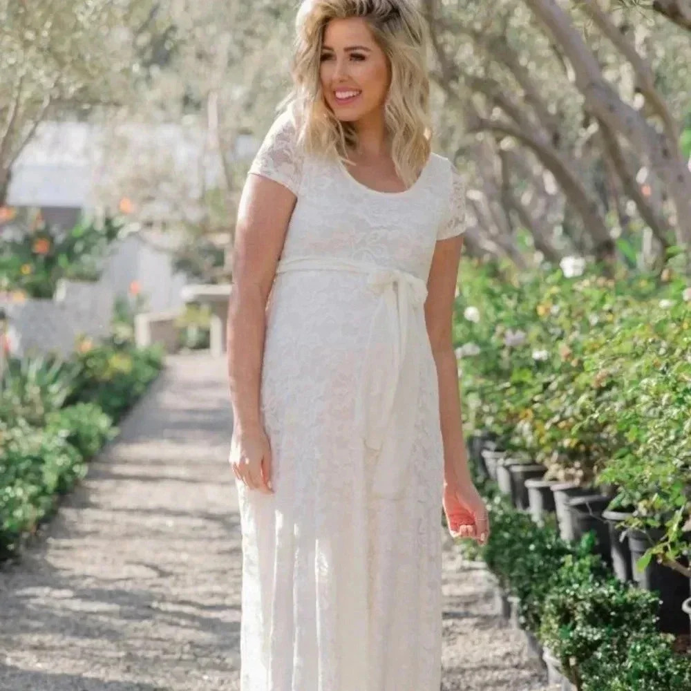 New* Pinkblush Ivory Lace Sash‎ Tie Maternity Gown